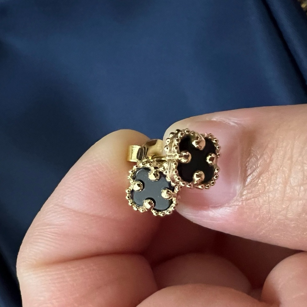 Gold and Black Floral Stud Earrings